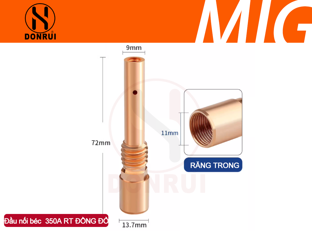 ối Béc hàn Mig 350A RĂNG TRONG Đồng Đỏ
