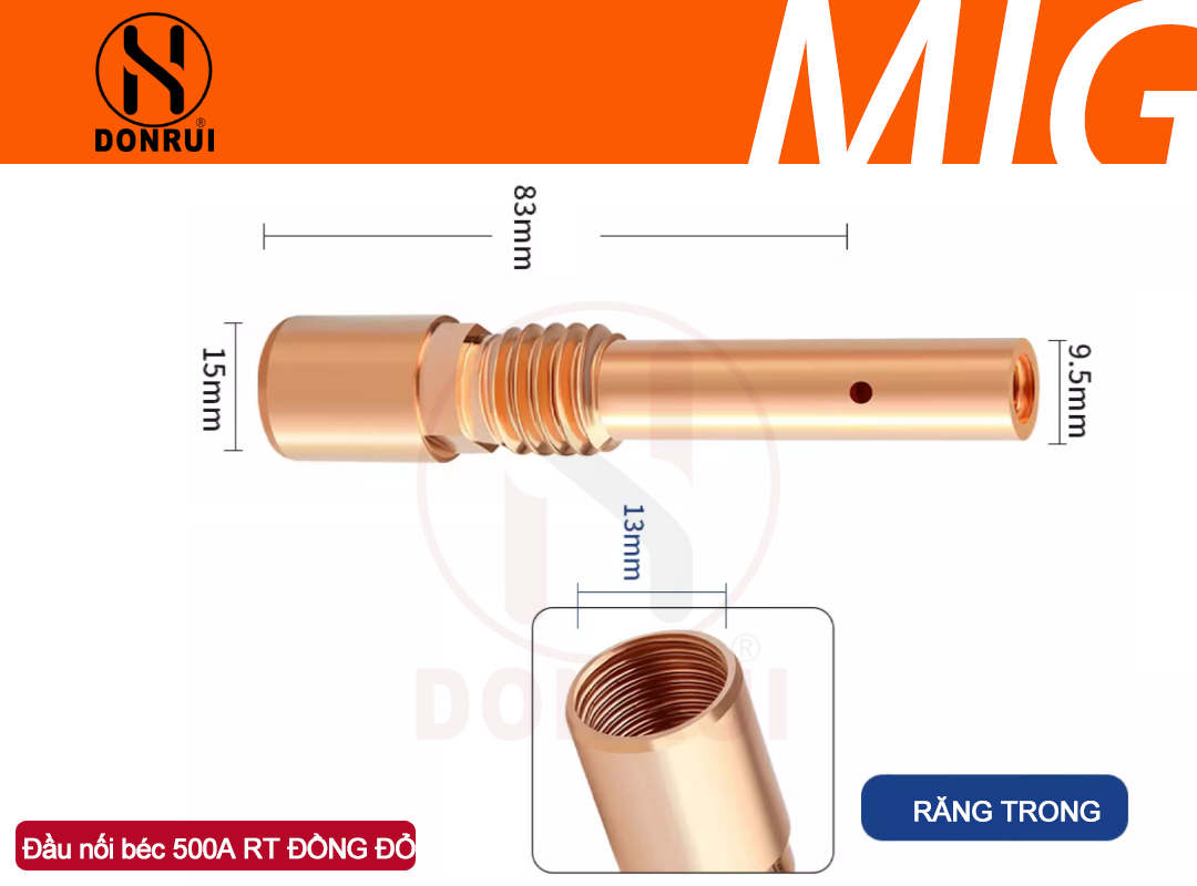 Nối Béc hàn Mig 500A RĂNG TRONG Đồng Đỏ